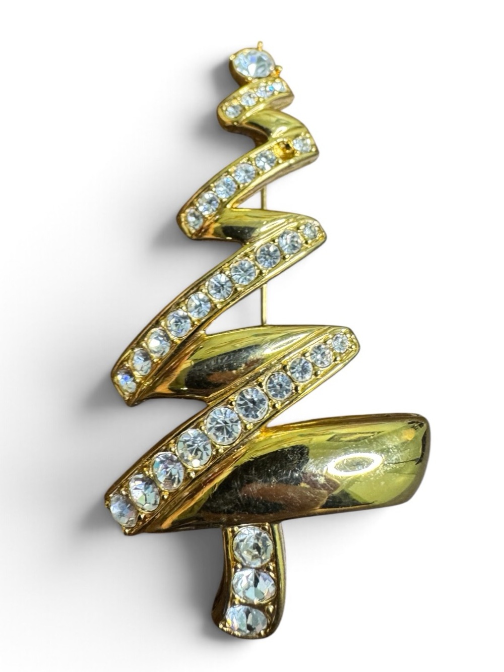 Vintage Monet Gold Plated Crystal Spiral Christmas Tree Brooch CALLOUT